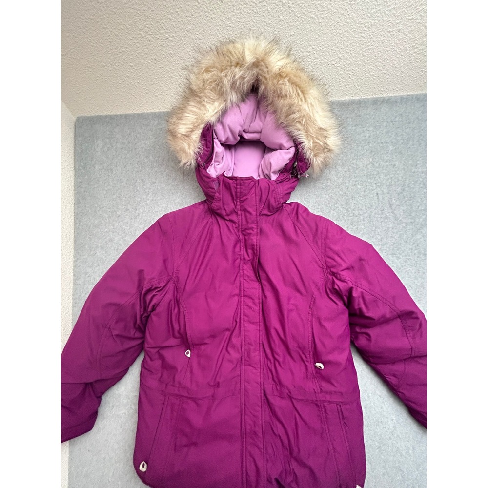 LL Bean Womens Down Parka Magenta Purple Faux Fur Hood Jacket Medium 0BCS2